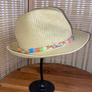 🔶Straw Fedora Woman’s Hat With Multicolor Braided Band